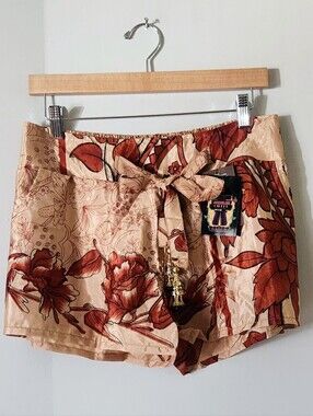 Junglee Billee Floral Shorts With Tassels in Cream And Rust Sz M